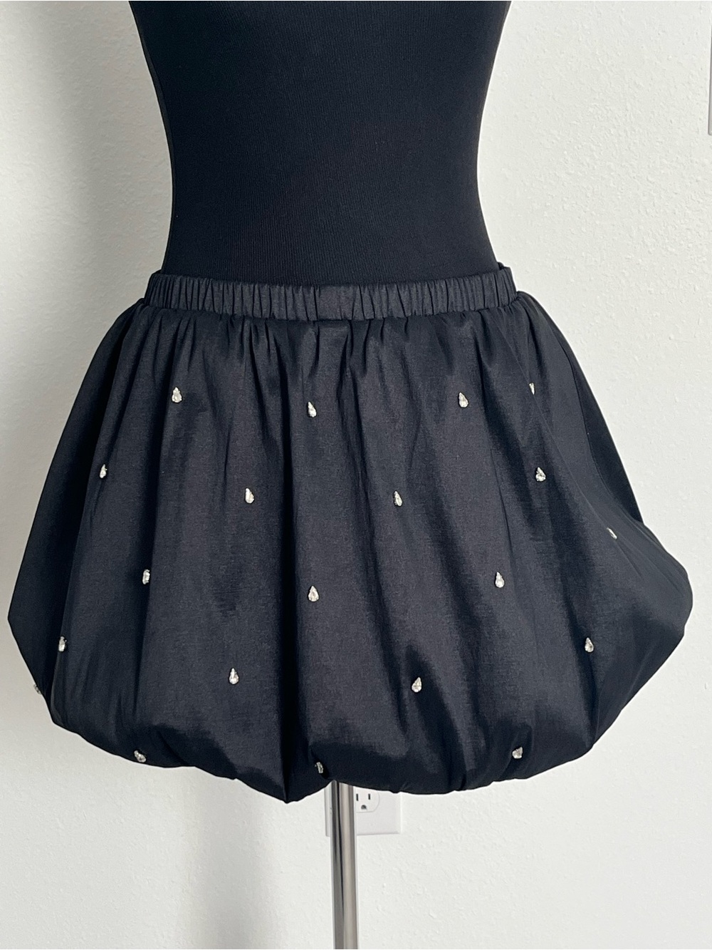 Gianni Bini Nadia Rhinestone Bubble Mini Skirt Black M NWT